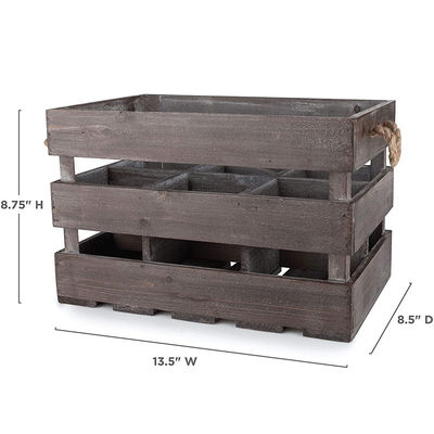 Cesta de caja de vino de madera marrón de estilo vintage con mangos y color de mancha