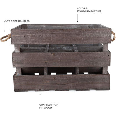 Cesta de caja de vino de madera marrón de estilo vintage con mangos y color de mancha