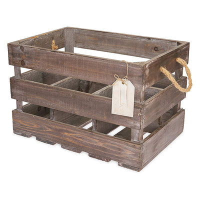 Cesta de caja de vino de madera marrón de estilo vintage con mangos y color de mancha