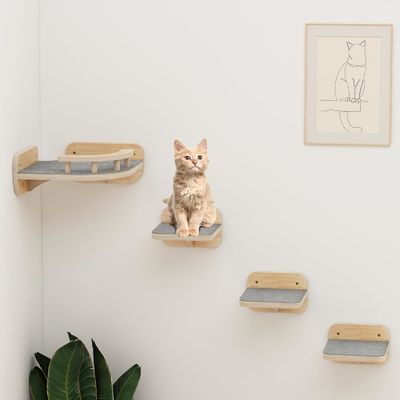 Muebles para el hogar de tamaño personalizado Muebles para gatos de esquina montados en la pared Perchas de estante de escalada con 3 escalones anchos