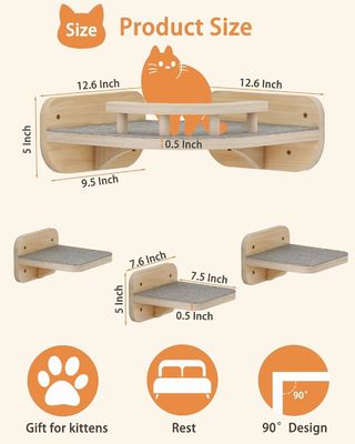 Muebles para el hogar de tamaño personalizado Muebles para gatos de esquina montados en la pared Perchas de estante de escalada con 3 escalones anchos