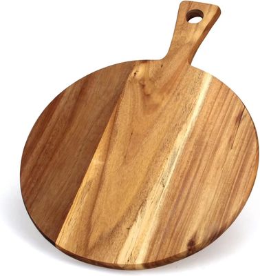 Tabla de corte de madera de acacia con mango Eco amigable queso pan tabla de corte de madera paleta redonda
