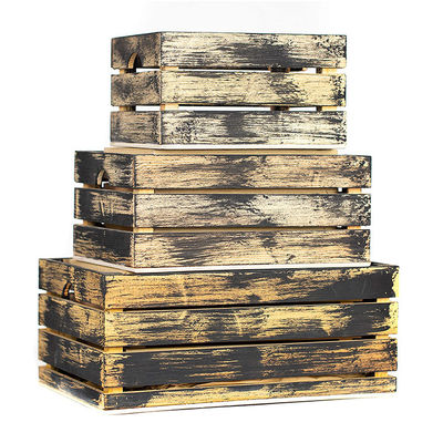 Conjunto de 3 cajas pequeñas de almacenamiento de madera mini con manijas Rustico acabado de impresión quemado