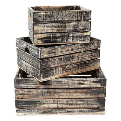 Conjunto de 3 cajas pequeñas de almacenamiento de madera mini con manijas Rustico acabado de impresión quemado