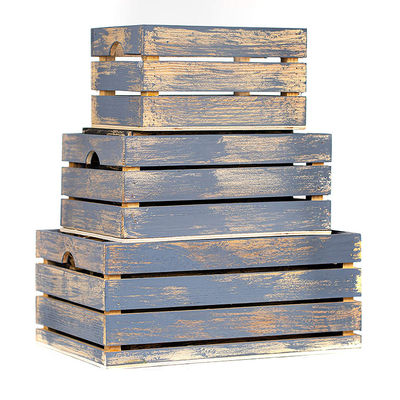 Conjunto de 3 cajas pequeñas de almacenamiento de madera mini con manijas Rustico acabado de impresión quemado