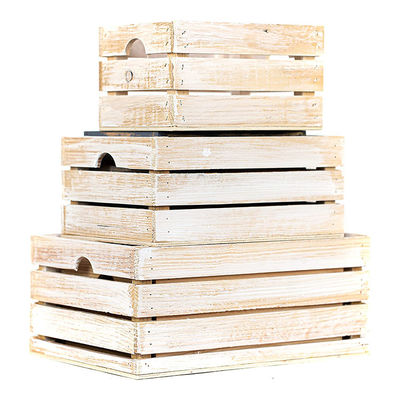 Conjunto de 3 cajas pequeñas de almacenamiento de madera mini con manijas Rustico acabado de impresión quemado