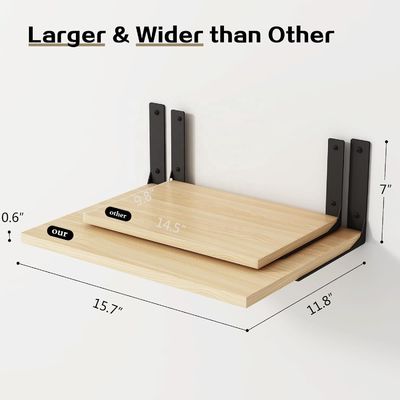 Estantes flotantes de madera para pantalla de pared moderna en una sala de estar elegante