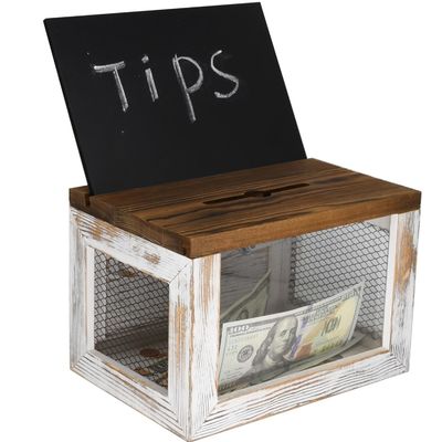 Diseño de rejilla de alambre Panel acrílico de madera de pino Caja de recolección de donaciones de boletas de votación para vajilla