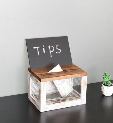 Diseño de rejilla de alambre Panel acrílico de madera de pino Caja de recolección de donaciones de boletas de votación para vajilla