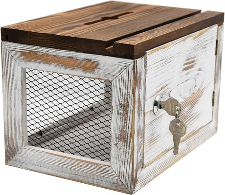 Diseño de rejilla de alambre Panel acrílico de madera de pino Caja de recolección de donaciones de boletas de votación para vajilla