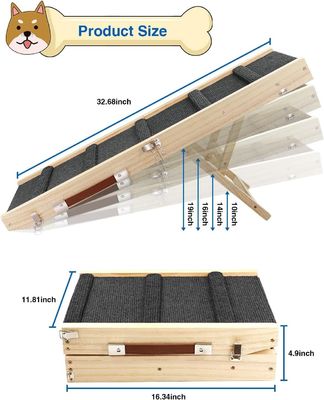 Rampa portátil plegable para mascotas de madera Paso de perro de madera para la cama de pino Rampa ajustable para perros de madera