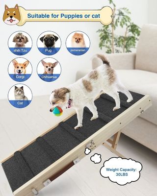 Rampa portátil plegable para mascotas de madera Paso de perro de madera para la cama de pino Rampa ajustable para perros de madera