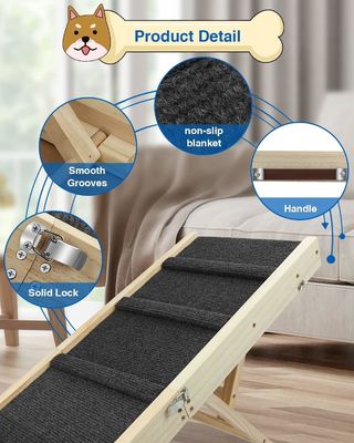 Rampa portátil plegable para mascotas de madera Paso de perro de madera para la cama de pino Rampa ajustable para perros de madera