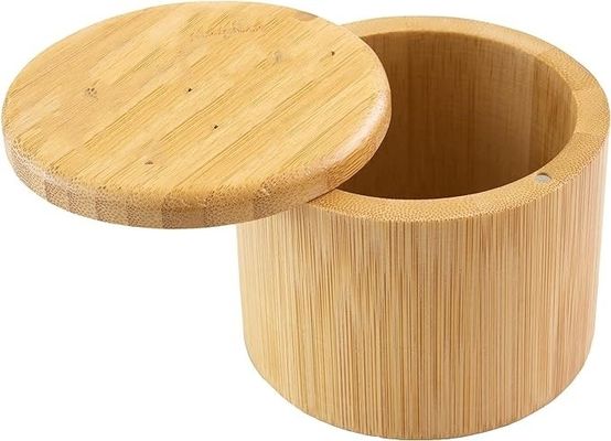 Caja de almacenamiento de bodega de sal de bambú multifuncional con tapa magnética hecha a mano de 6 onzas de capacidad