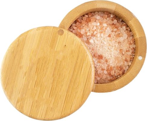 Caja de almacenamiento de bodega de sal de bambú multifuncional con tapa magnética hecha a mano de 6 onzas de capacidad