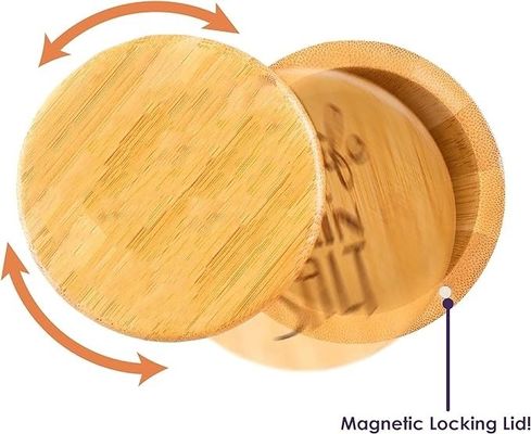 Caja de almacenamiento de bodega de sal de bambú multifuncional con tapa magnética hecha a mano de 6 onzas de capacidad
