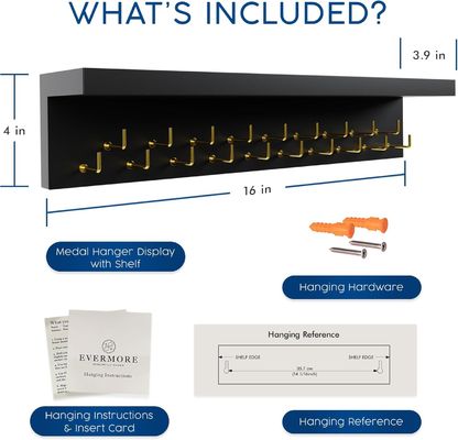 Presentación de trofeos de madera Medallas para electrodomésticos colgador y estante de trofeos con ganchos