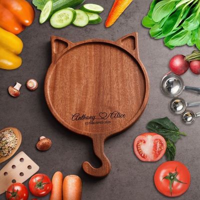 7'8'10' Irregular Plato de exhibición de gato de madera redonda hecha a mano Plato de pizza de madera sólida