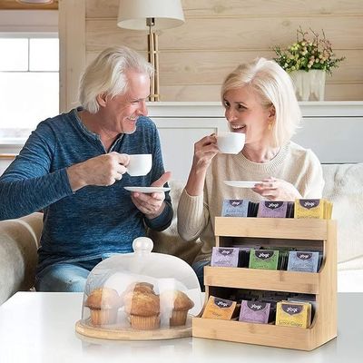 Otros regalos artesanales Bolsa de té de bambú de 3 capas Portador de almacenamiento contiene 180 bolsas de color madera de pino