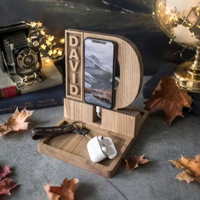 Estand de teléfono de madera para regalos personalizados de aniversario estilo rústico Estación de acoplamiento de madera
