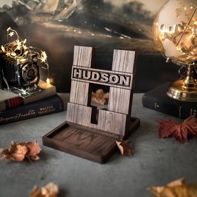 Estand de teléfono de madera para regalos personalizados de aniversario estilo rústico Estación de acoplamiento de madera