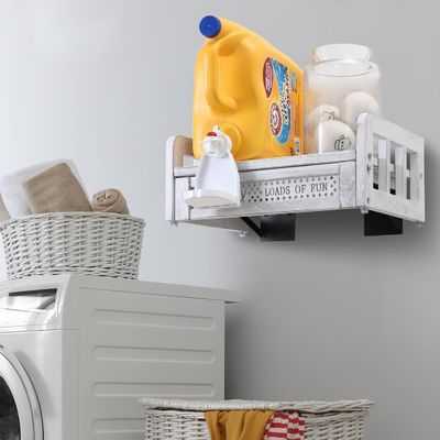 Transforme su lavandería con este contenedor y estante de detergente de madera montado en la pared