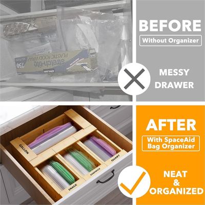 Logotipo personalizado TIMBER Organizador de almacenamiento de bambú para bolsas de tamaño variado Impreso en pantalla de seda