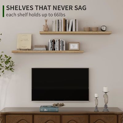 Estante de pared de 48 pulgadas Conjunto de 2 estanterías de madera rústica para almacenamiento en pared en la pantalla del baño