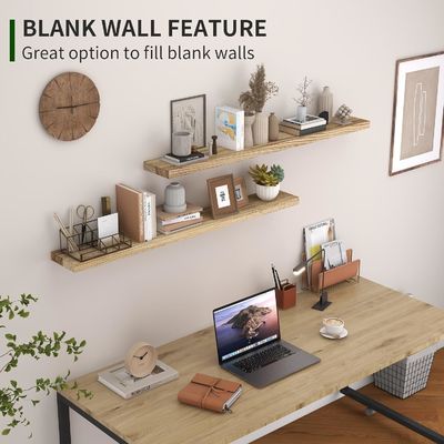 Estante de pared de 48 pulgadas Conjunto de 2 estanterías de madera rústica para almacenamiento en pared en la pantalla del baño