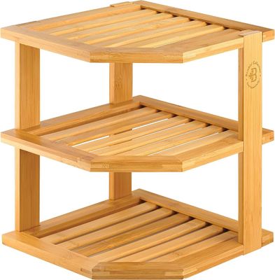 Organizador de estantes de placas de cocina de madera para gabinete ahorrando espacio Organizador de esquina de madera
