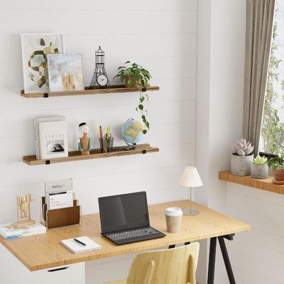 Estante de madera multifuncional montado en la pared con soporte metálico Conjunto de 2 bordes de imagen