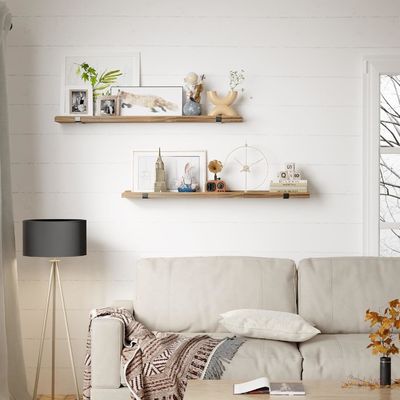 Estante de madera multifuncional montado en la pared con soporte metálico Conjunto de 2 bordes de imagen