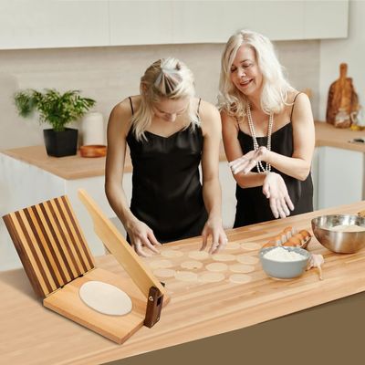 10 pulgadas cuadradas Prensa de tortilla de harina de madera para tacos caseros y más logotipo personalizado aceptable