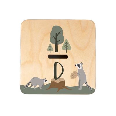 Banco de cerdo de madera en color claro con diseño de animales de bosque personalizable