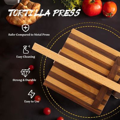 10 pulgadas cuadradas Prensa de tortilla de harina de madera para tacos caseros y más logotipo personalizado aceptable