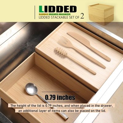 Paquete de regalo Conjunto de 2 10.2X7.3 pulgadas empilable cajón de bambú organizador de la caja de almacenamiento laminada bandeja