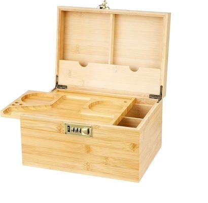 Caja de madera simple con bandeja extraíble y bloqueo combinado Almacenamiento a prueba de olor personalizado