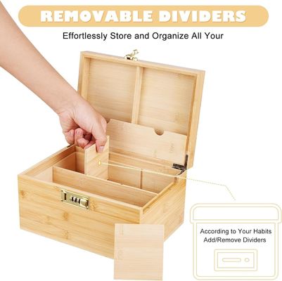 Caja de madera simple con bandeja extraíble y bloqueo combinado Almacenamiento a prueba de olor personalizado