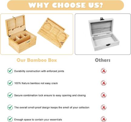 Caja de madera simple con bandeja extraíble y bloqueo combinado Almacenamiento a prueba de olor personalizado