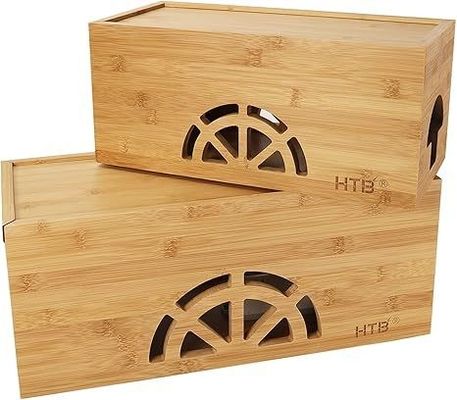 Relieve de madera magnética grande pequeño organizador de cable de bambú caja de gestión de cable para el hogar