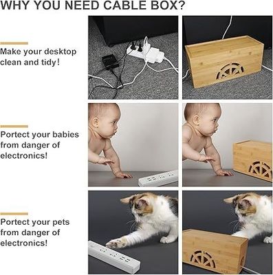 Relieve de madera magnética grande pequeño organizador de cable de bambú caja de gestión de cable para el hogar