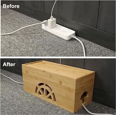Relieve de madera magnética grande pequeño organizador de cable de bambú caja de gestión de cable para el hogar