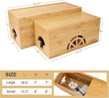 Relieve de madera magnética grande pequeño organizador de cable de bambú caja de gestión de cable para el hogar