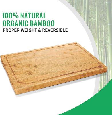 18x12 pulgadas de bambú orgánico pre-engrasado tablero de corte con ranura de jugo extra grande tamaño