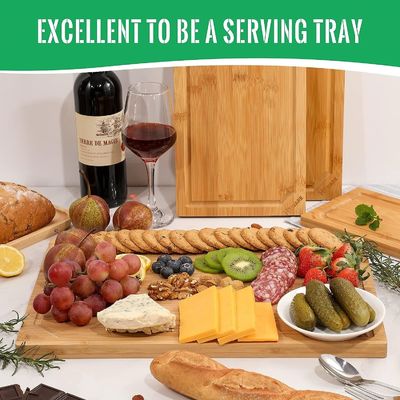 18x12 pulgadas de bambú orgánico pre-engrasado tablero de corte con ranura de jugo extra grande tamaño