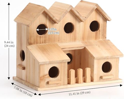 Casa de pájaros de madera hecha a mano con 8 agujeros estilo tapa corredera Color de madera de abedul sin terminar