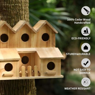Casa de pájaros de madera hecha a mano con 8 agujeros estilo tapa corredera Color de madera de abedul sin terminar