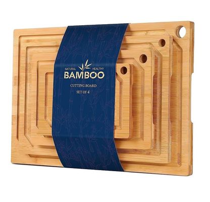4 placas de corte de bambú pre-engrasadas con ranura de jugo 16 x 1,8 x 12 pulgadas