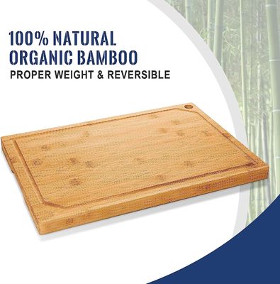 4 placas de corte de bambú pre-engrasadas con ranura de jugo 16 x 1,8 x 12 pulgadas