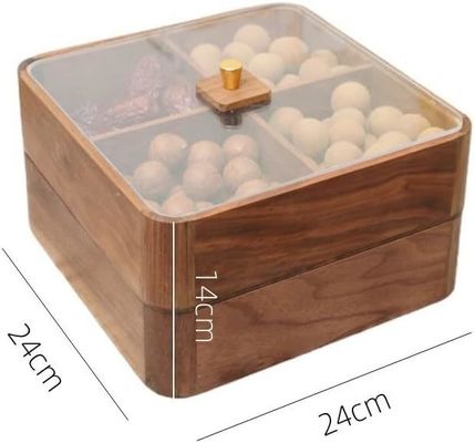 Plato de fruta de madera de doble capa con cubierta transparente Caja de fruta seca de madera de color marrón